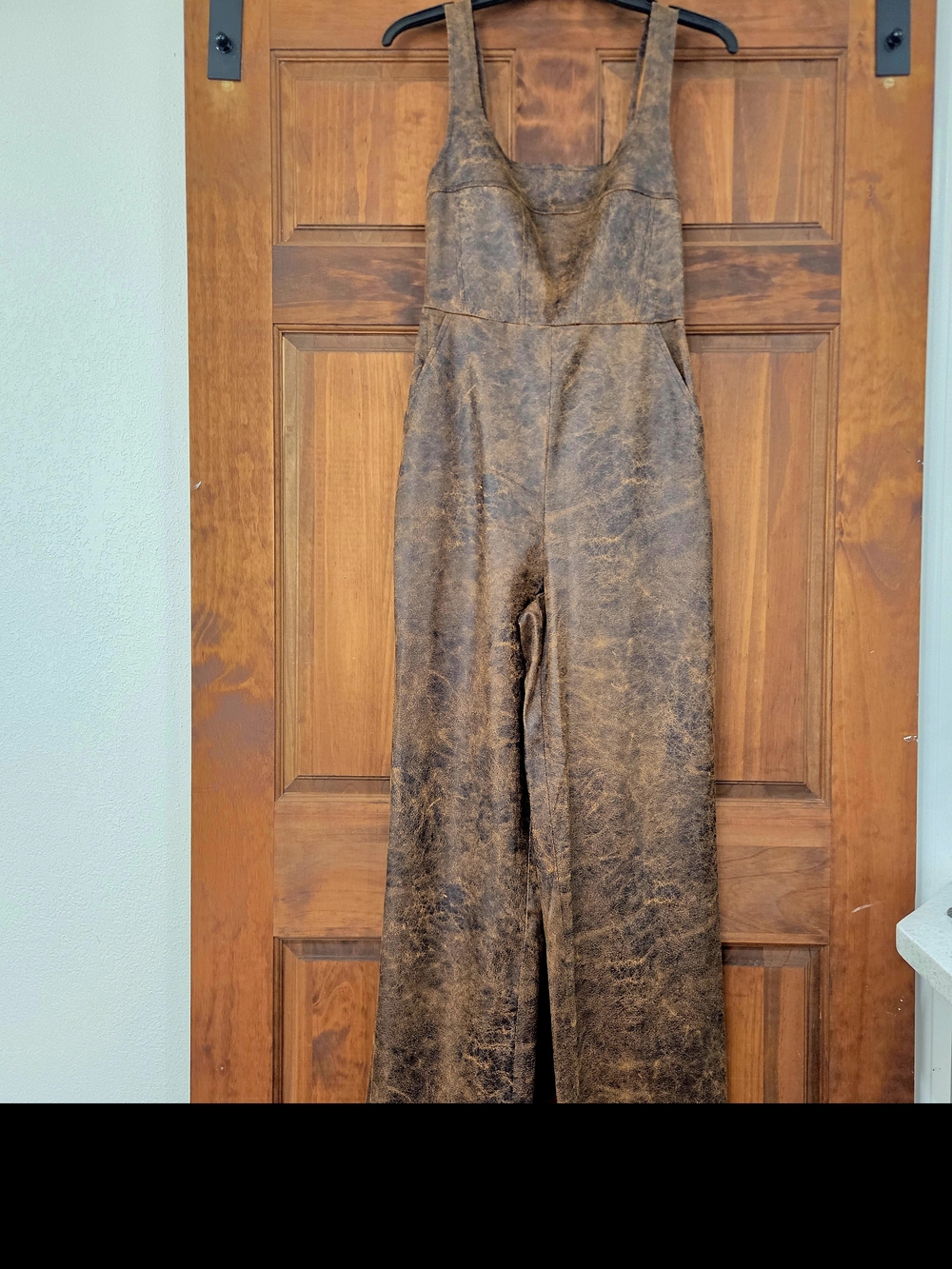 Brown Faux-Leather Wide-Leg Jumpsuit